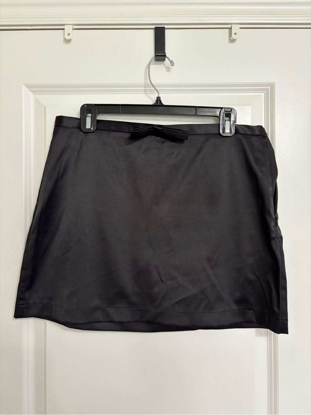 Dynamite Black Satin Mini Skirt with Front Bow